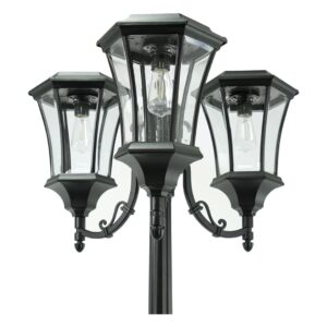 Sun-Ray 312016 Avalon 3-Head Solar Lamp Post and Planter, 7 ft, Black, Batteries Included