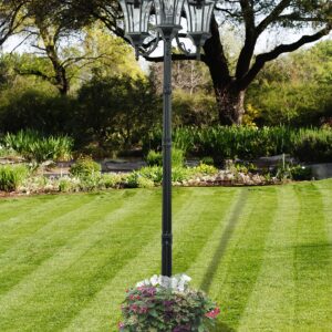 Sun-Ray 312016 Avalon 3-Head Solar Lamp Post and Planter, 7 ft, Black, Batteries Included