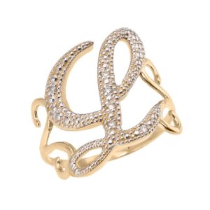 initial rings 10k yellow gold modern cursive l diamond (size 8)