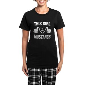 CafePress THIS GIRL LOVES MUSTANGS Women's Dark Pajamas Womens Novelty Pajama Set, Comfortable PJ Sleepwear With Checker Pant