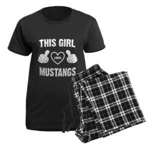 CafePress THIS GIRL LOVES MUSTANGS Women's Dark Pajamas Womens Novelty Pajama Set, Comfortable PJ Sleepwear With Checker Pant