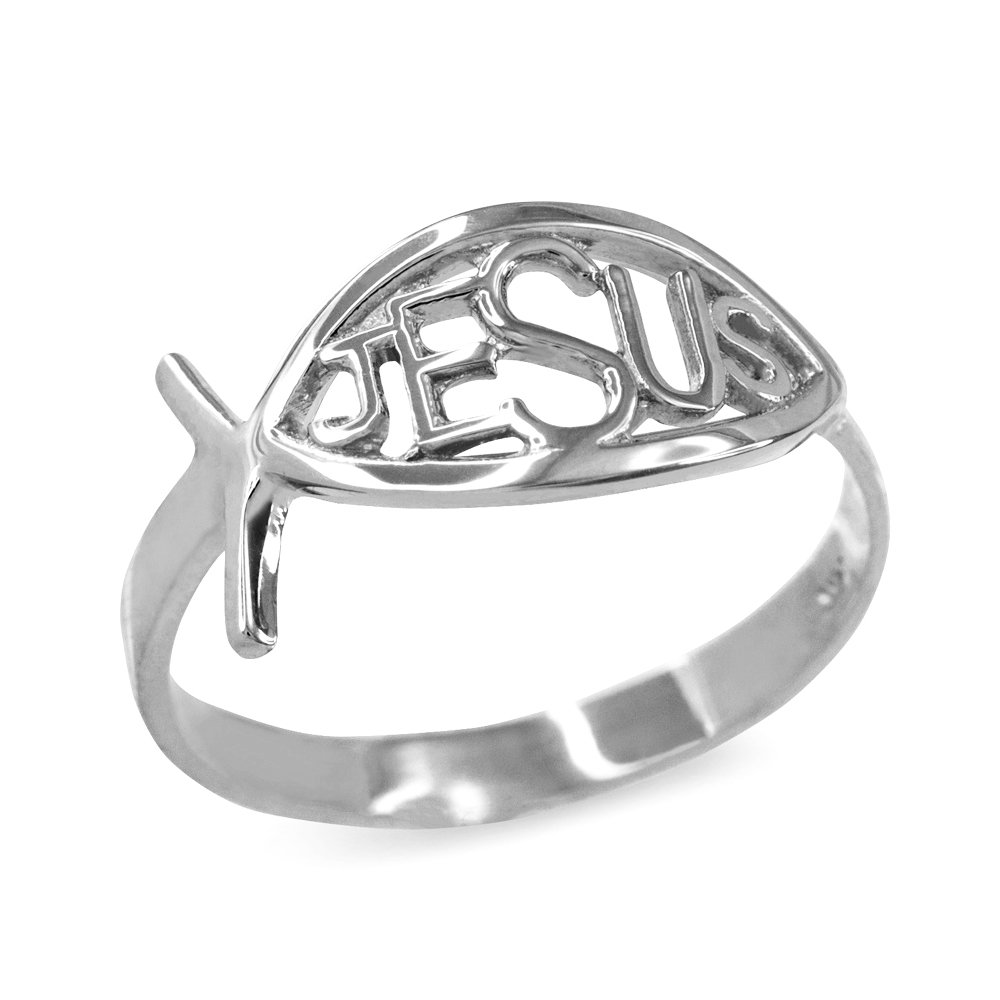 Modern Contemporary Rings Jesus Ichthus Christian Fish Ring in Fine 925 Sterling Silver (Size 8)