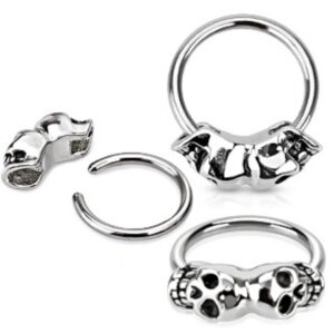 twin skull 316l surgical steel captive bead wildklass ring (sold by piece)