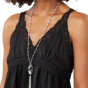 Lucky Brand Silver-Tone Mother-of-Pearl-Look Beaded Lariat Necklace