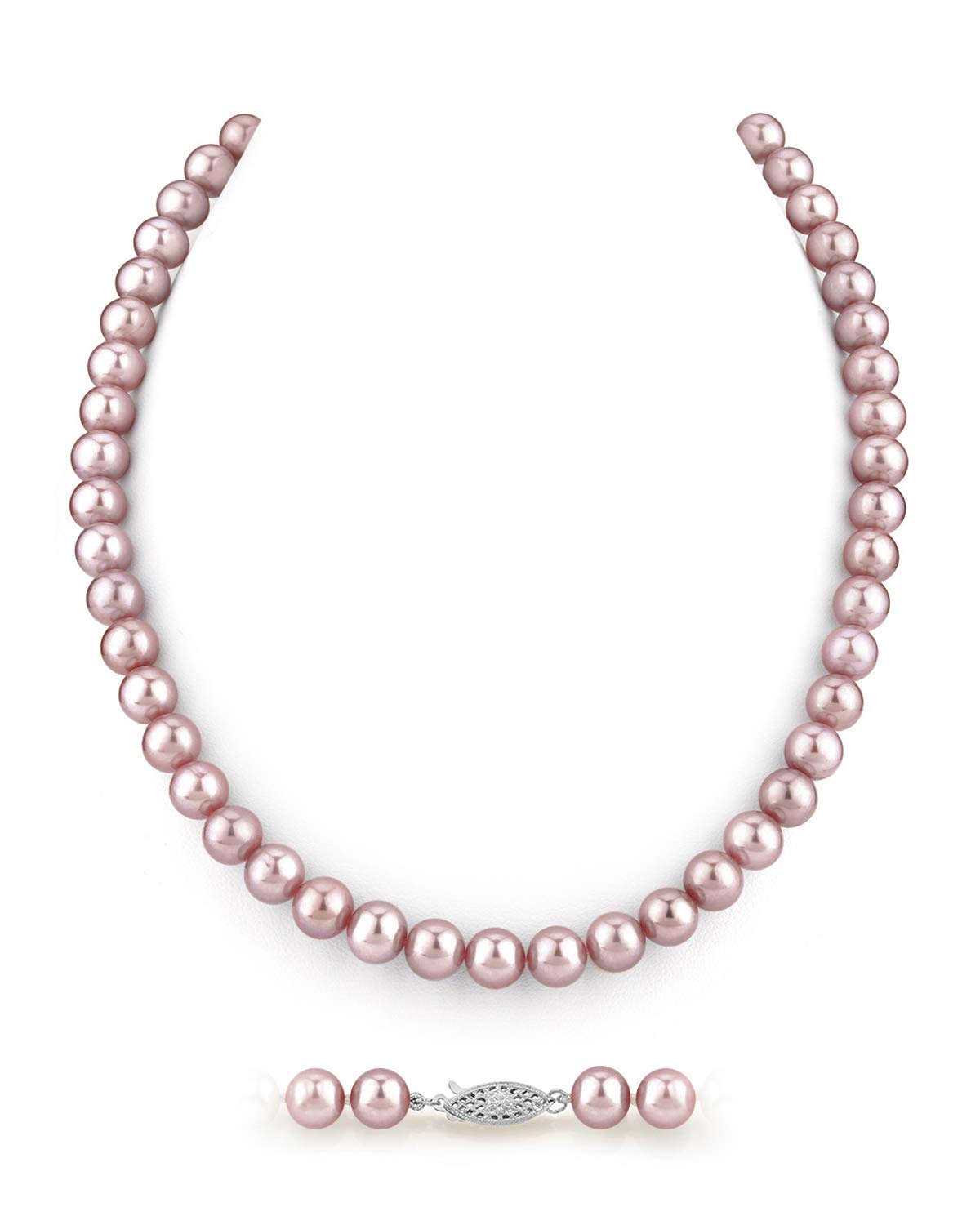 The Pearl Source 7-8mm AAA Quality Round Pink Freshwater Cultured Pearl Necklace for Women in 24" Matinee Length