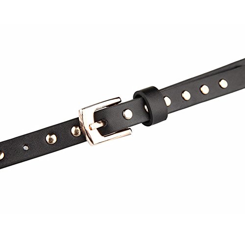 MoYoTo Women's Fashion Black Double Punk Thin Studded Genuine Leather Jean Belt (200CM, Black)