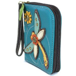 CHALA Handbags- Zip Around Wallet, Wristlet, 8 Credit Card Slots Sturdy Coin Purse for women, Dragonfly, Small