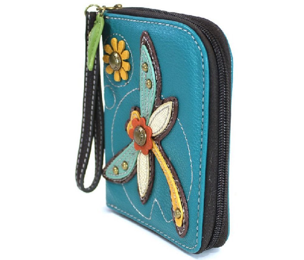 CHALA Handbags- Zip Around Wallet, Wristlet, 8 Credit Card Slots Sturdy Coin Purse for women, Dragonfly, Small