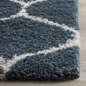 SAFAVIEH Hudson Shag Collection 7' Square Slate Blue/Ivory SGH280L Moroccan Ogee Trellis Non-Shedding Living Room Bedroom Dining Room Entryway Plush 2-inch Thick Area Rug