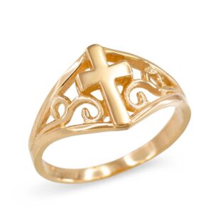 religious jewelry filigree cross ring for women in fine 10k yellow gold (size 8)