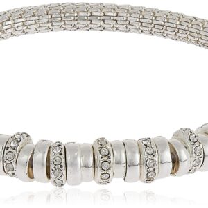 Nine West Women's Silvertone and Crystal Bracelet Rondel Stretch