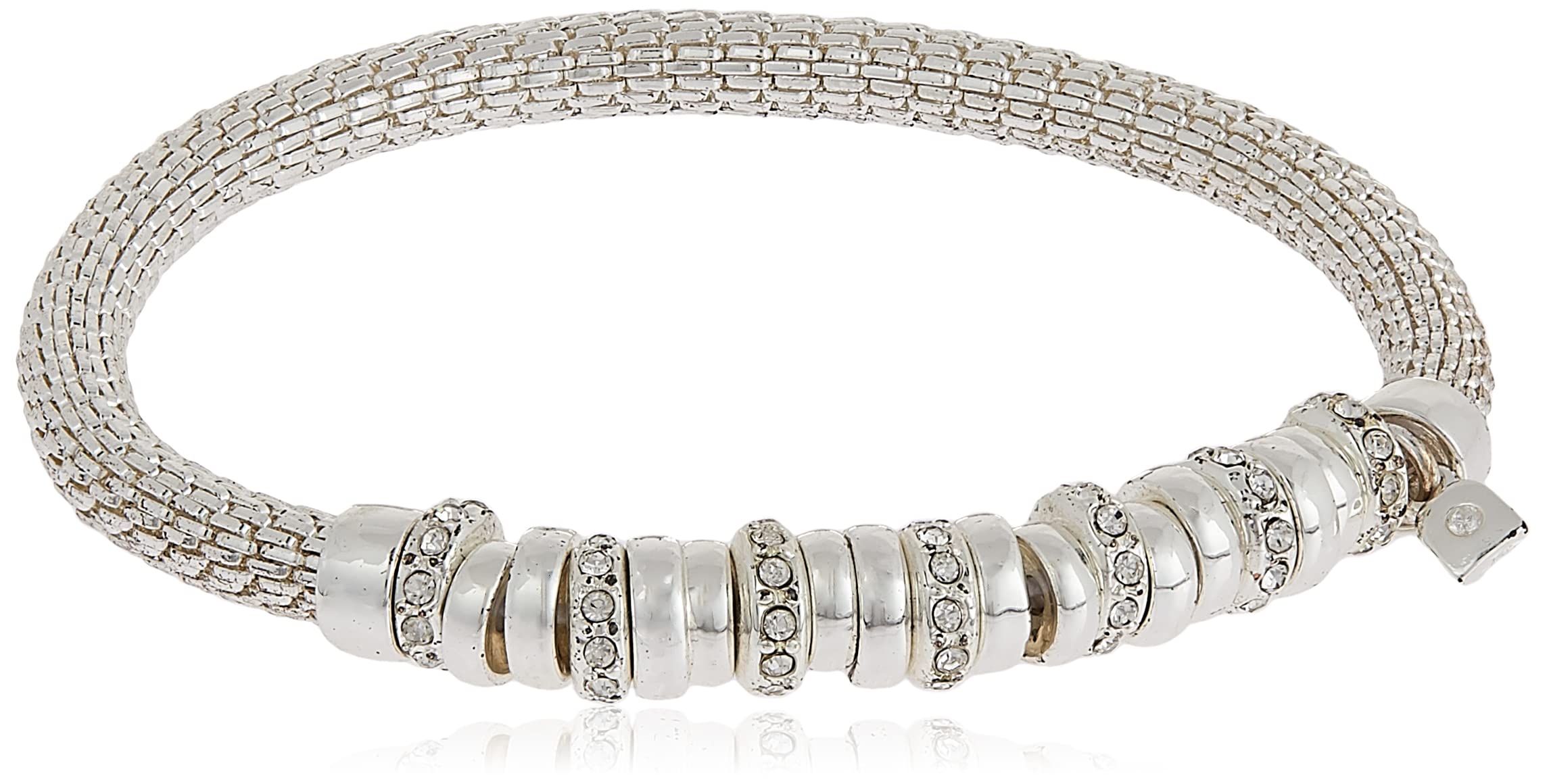 Nine West Women's Silvertone and Crystal Bracelet Rondel Stretch