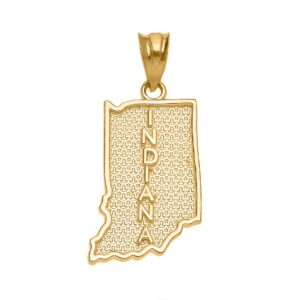 Indiana US State Map Charm Pendant in 10k Yellow Gold