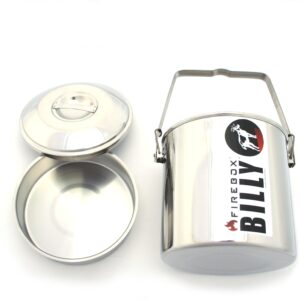 Firebox 2 Quart (5.5") Billy Can - Locking Bail Handle Bushcraft Camp Pot, SS Clips (Installed)