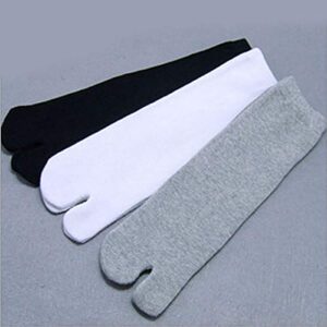 3 Pairs of Elastic Cotton Tabi Toe Socks (White/Grey/Black)