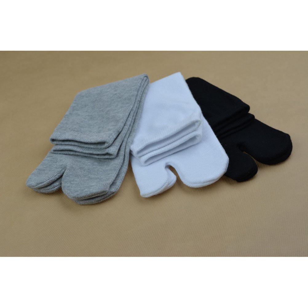 3 Pairs of Elastic Cotton Tabi Toe Socks (White/Grey/Black)