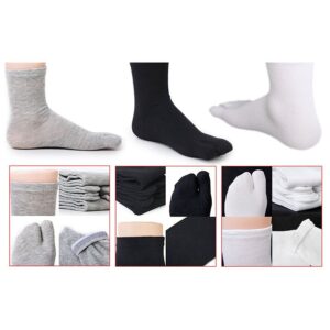 3 Pairs of Elastic Cotton Tabi Toe Socks (White/Grey/Black)