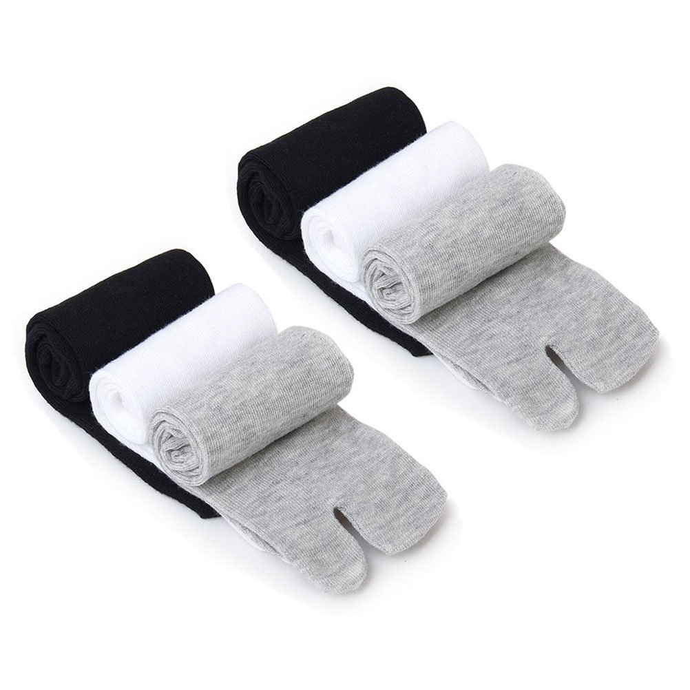 3 Pairs of Elastic Cotton Tabi Toe Socks (White/Grey/Black)