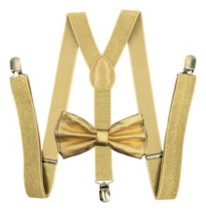 metallic gold bow tie & matching suspenders set tuxedo wedding prom youth men