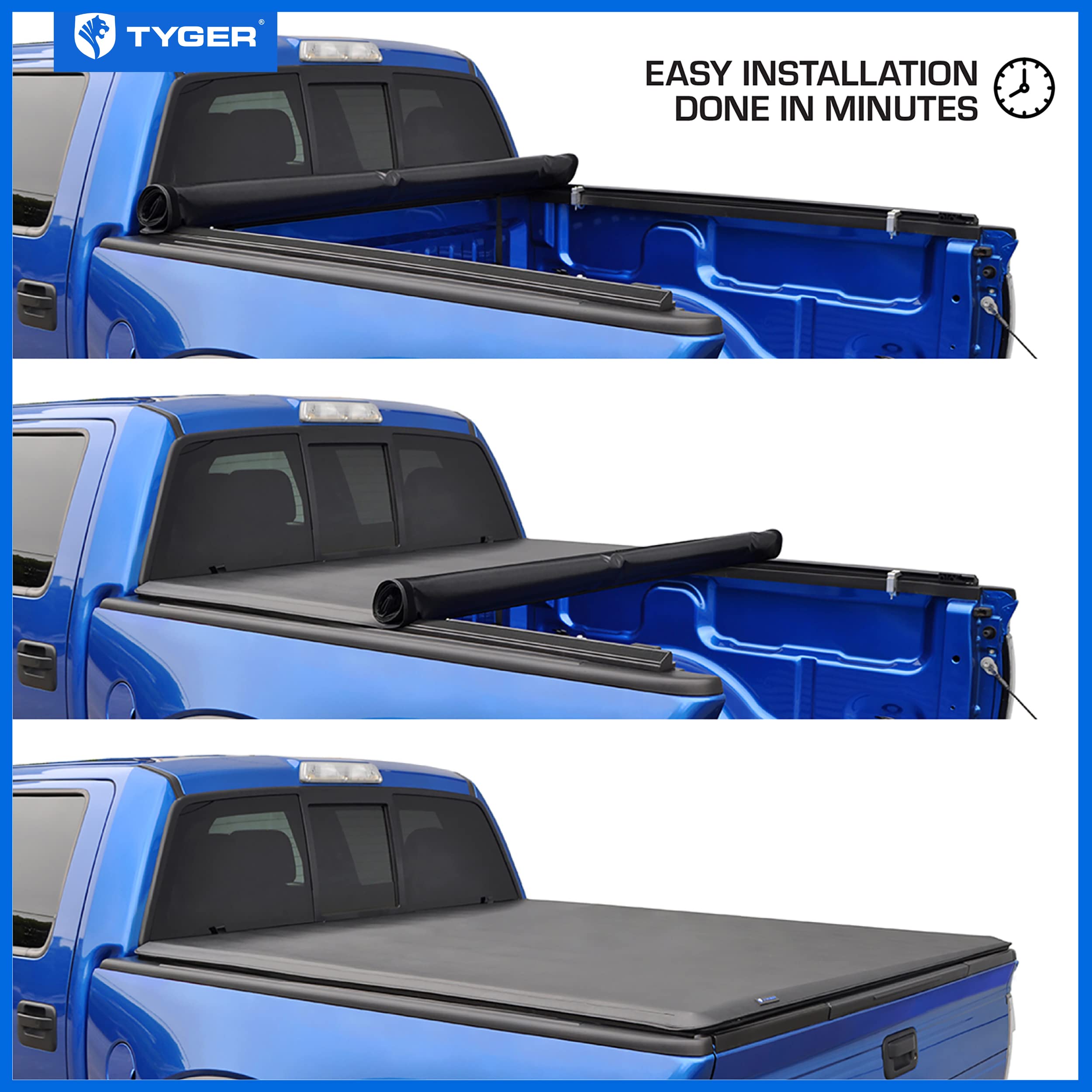 Tyger Auto T1 Soft Roll Up Truck Bed Tonneau Cover Compatible with 1999-2016 Ford F-250 F-350 Super Duty | Styleside 6.75' Bed (81") | TG-BC1F9027 , Black