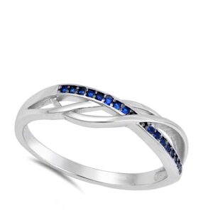 Infinity Celtic Knot Blue Simulated Sapphire Ring .925 Sterling Silver Band Size 8