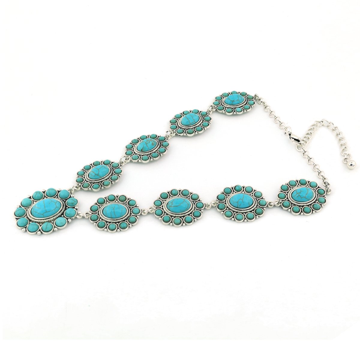 jianxi Vintage Alloy Synthetic Turquoise Necklace Fashion Jewelry Women (1279)