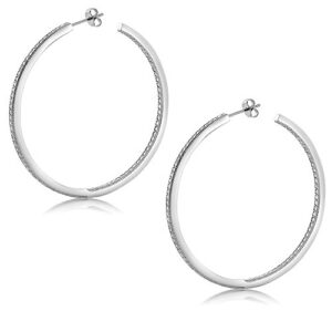 Gem Stone King 925 Sterling Silver Inside Out Hoop Earrings Pave Round White Cubic Zirconia CZ Jewelry Gift Birthday Valentine’s Day For Women Mom Wife Her (1.50 Cttw, 2.00 Inch = 52MM)