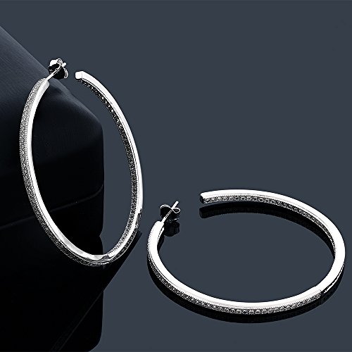 Gem Stone King 925 Sterling Silver Inside Out Hoop Earrings Pave Round White Cubic Zirconia CZ Jewelry Gift Birthday Valentine’s Day For Women Mom Wife Her (1.50 Cttw, 2.00 Inch = 52MM)