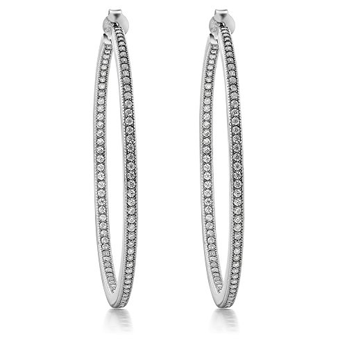 Gem Stone King 925 Sterling Silver Inside Out Hoop Earrings Pave Round White Cubic Zirconia CZ Jewelry Gift Birthday Valentine’s Day For Women Mom Wife Her (1.50 Cttw, 2.00 Inch = 52MM)