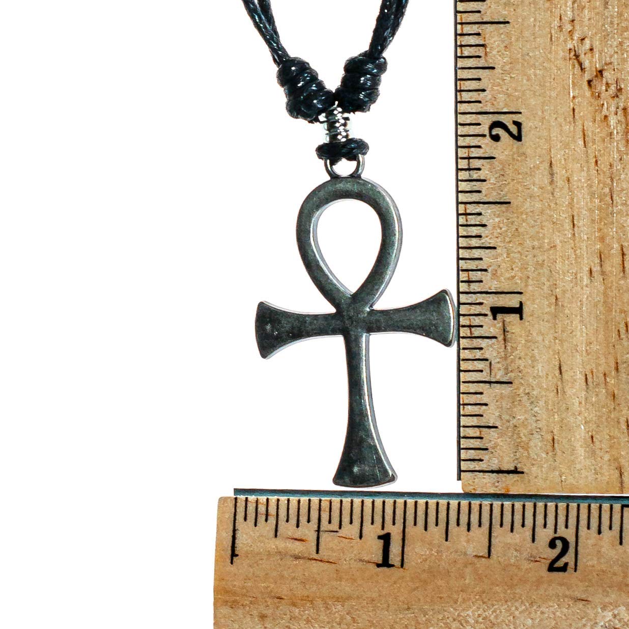 BlueRica Ankh Cross of Life on Adjustable Black Cord Necklace (Old Silver Finish)