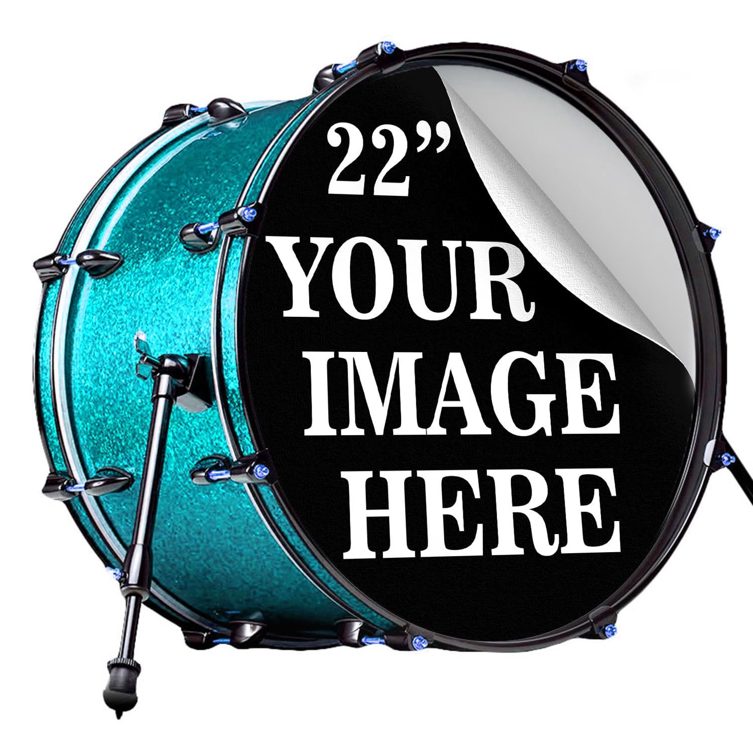 Custom 22 inch Bass Drum Decal - Drum Stickers & Decals, Full Color Custom Logo Band, Bass Drum Head Sticker Wrap, Easy Apply & Remove for Professional or DIY Kits, Made in USA