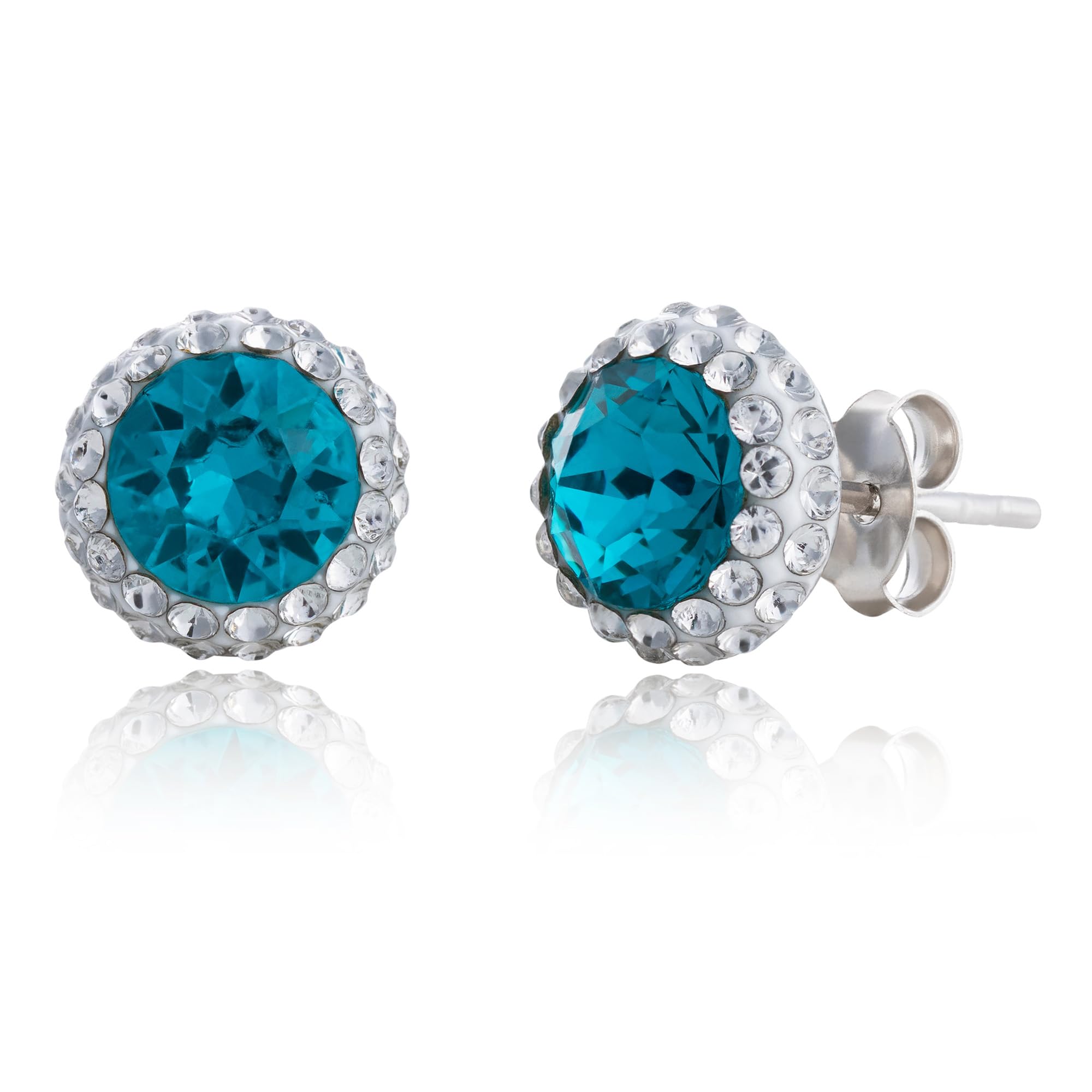 MAX + STONE Sterling Silver Crystal Halo Turquoise Stud Earrings