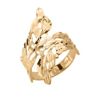 modern contemporary rings double laurel wreath leaf ring in fine 10k yellow gold (size 9.25)