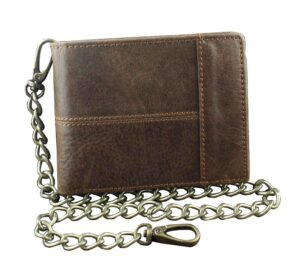 new vintage brown leather wallet with chain mens bifold /many card holder