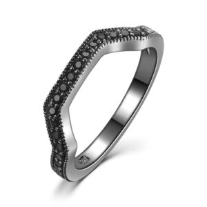 Castillna Black Sterling Silver Black Cubic Zirconia Wedding Band Ring for Women