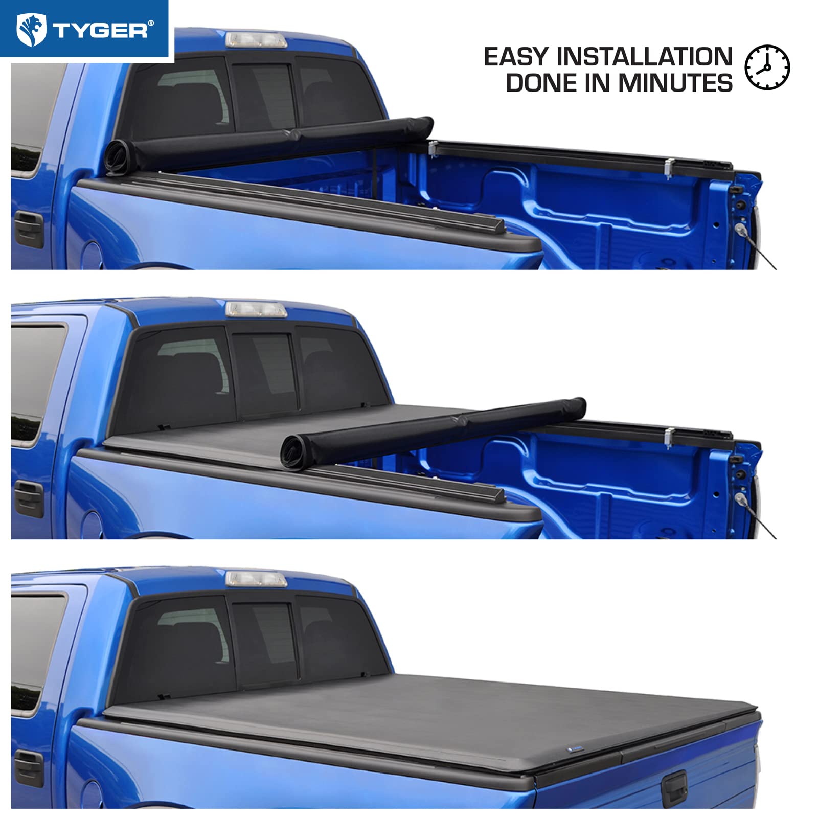 Tyger Auto T1 Soft Roll Up Truck Bed Tonneau Cover Compatible with 2014-2021 Toyota Tundra | Fleetside 5.5' Bed (66") | TG-BC1T9041 , Black