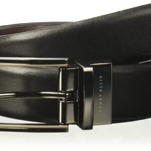 Perry Ellis Men's Portfolio 2-Tone Reversible Belt With Genuine Leather, Matte, Shine Buckle (Sizes 30-42 Inches), Blk20, 34