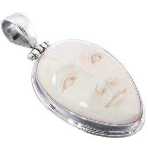 Goddess Carving Bison Bone 925 Sterling Silver Pendant, 1 3/4"