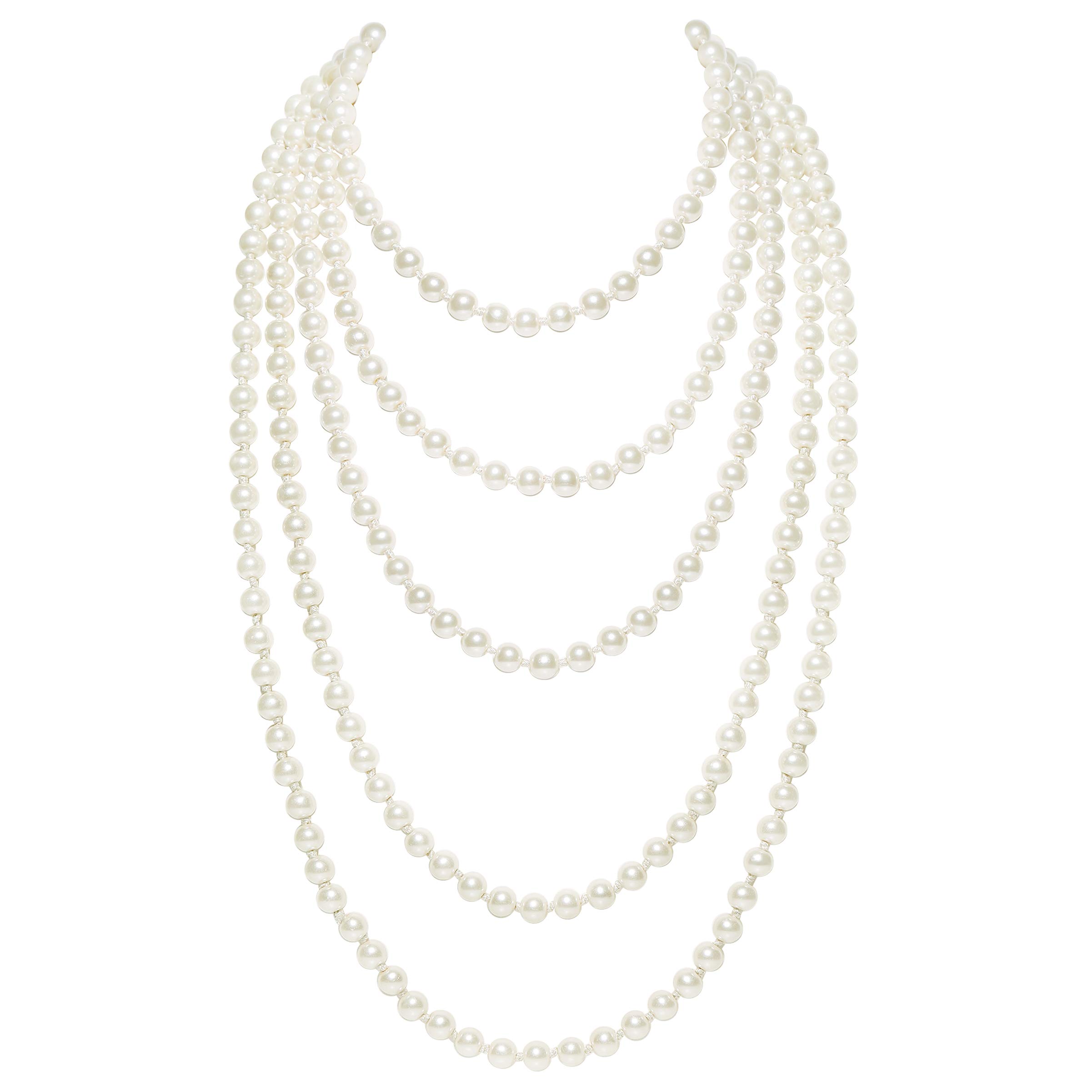 BABEYOND Vintage 1920s Gatsby Imitation Pearl Choker Necklace 20s Art Deco Flapper Accessories for Women White (two 59" long necklace set)