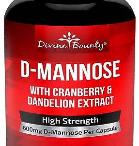 Divine Bounty D-Mannose Capsules - 600mg D Mannose Powder per Capsule with Cranberry and Dandelion Extract to Support Normal Urinary Tract Health - 120 Veggie Capsules