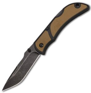 outdoor edge 3.3" brown chasm - edc lockback folding pocket knife with non-reflective blackstone coated stainless steel blade and pocket clip