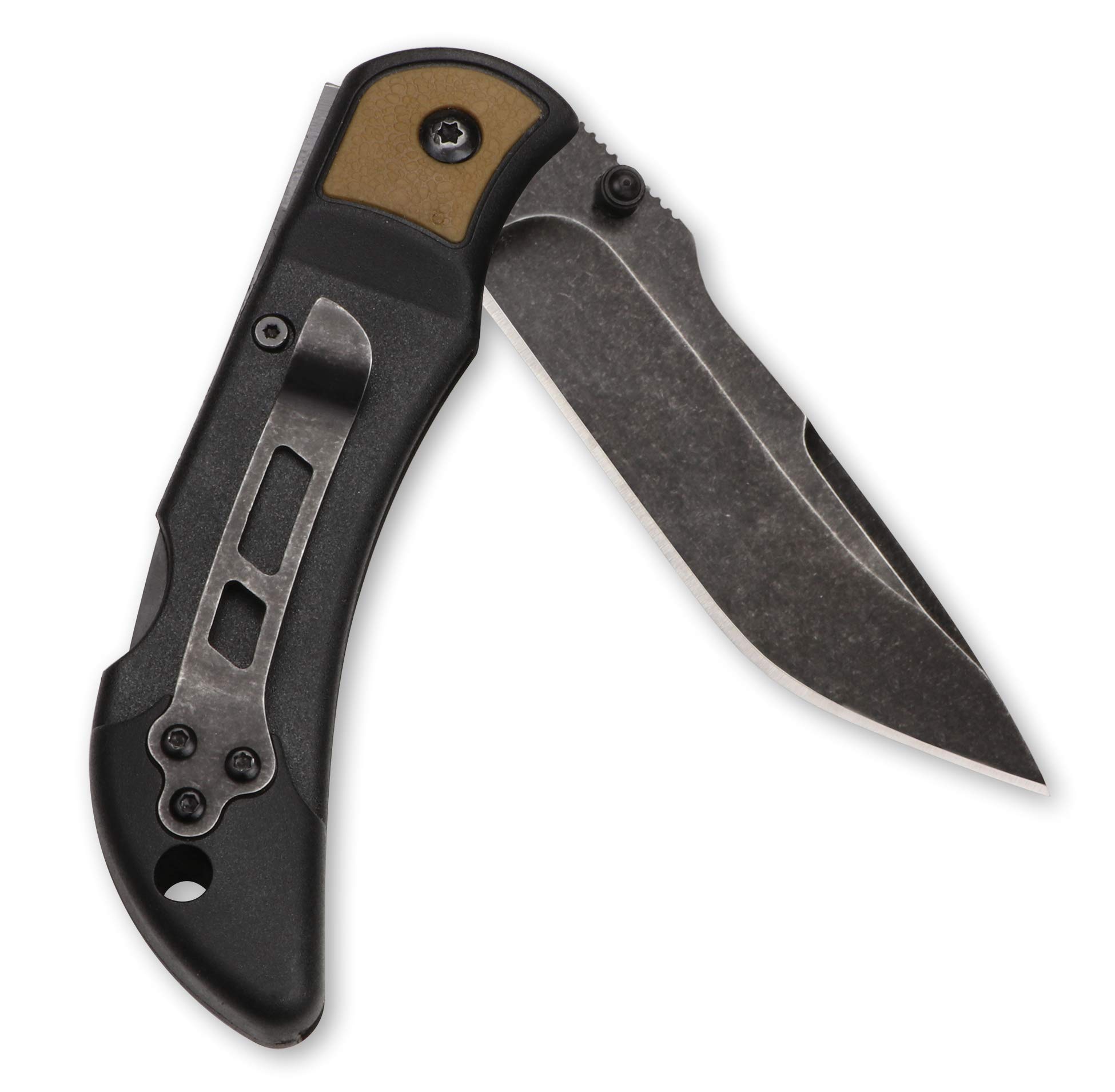 OUTDOOR EDGE 3.3" Brown Chasm - EDC Lockback Folding Pocket Knife with Non-Reflective Blackstone Coated Stainless Steel Blade and Pocket Clip