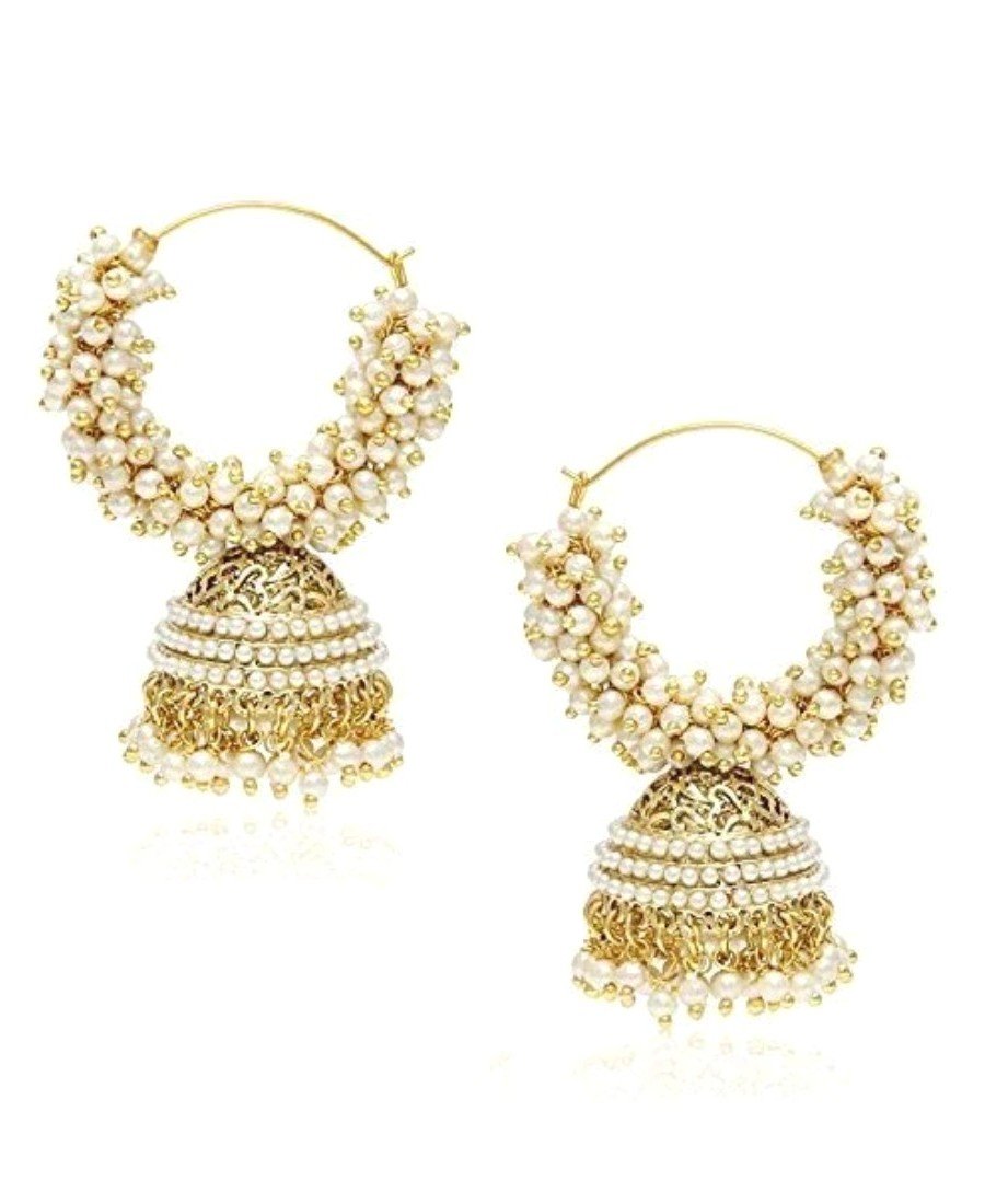 Crunchy Fashion Bollywood Stylish Traditional Indian Jewelry Meenakari Jhumka Earrings for Women, Large, Metal, cultured pearls