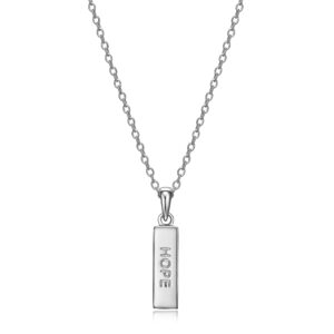 morgan & paige dainty .925 sterling silver hope vertical bar engraved sentiment pendant necklace for women, 16" cable chain and 2" extender, jewelry gift for her