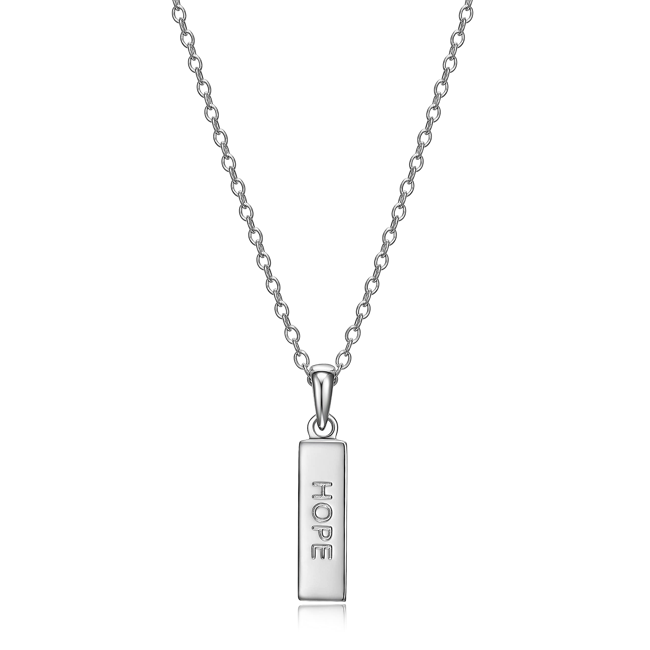 MORGAN & PAIGE Dainty .925 Sterling Silver Hope Vertical Bar Engraved Sentiment Pendant Necklace for Women, 16" Cable Chain and 2" Extender, Jewelry Gift for Her