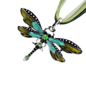 akoak fashion creative bohemian jewelry ethnic multi-layer chain colorful enamel dragonfly pendant necklace（green）