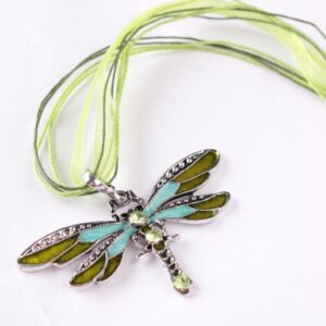 AKOAK Fashion Creative Bohemian Jewelry Ethnic Multi-layer Chain Colorful Enamel Dragonfly Pendant Necklace（Green）