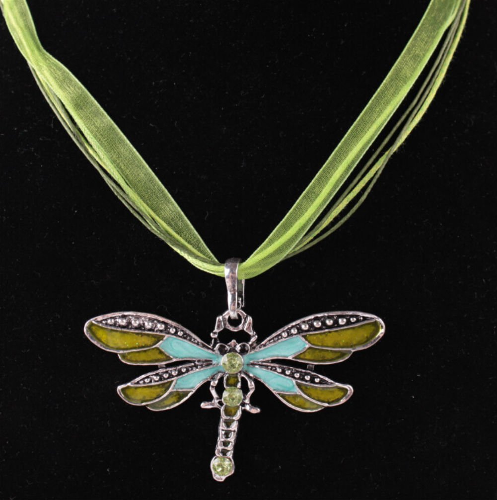 AKOAK Fashion Creative Bohemian Jewelry Ethnic Multi-layer Chain Colorful Enamel Dragonfly Pendant Necklace（Green）