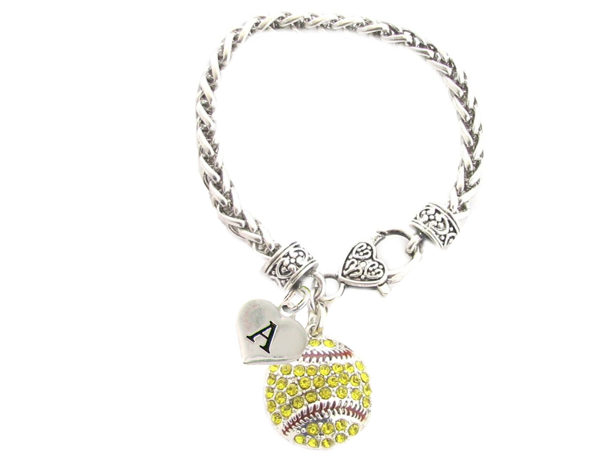 Holly Road Custom Crystal Softball Ball Silver Bracelet Jewelry Choose Your Initial All 26