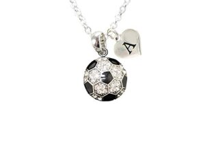 custom crystal soccer ball silver chain necklace choose initial charm all 26